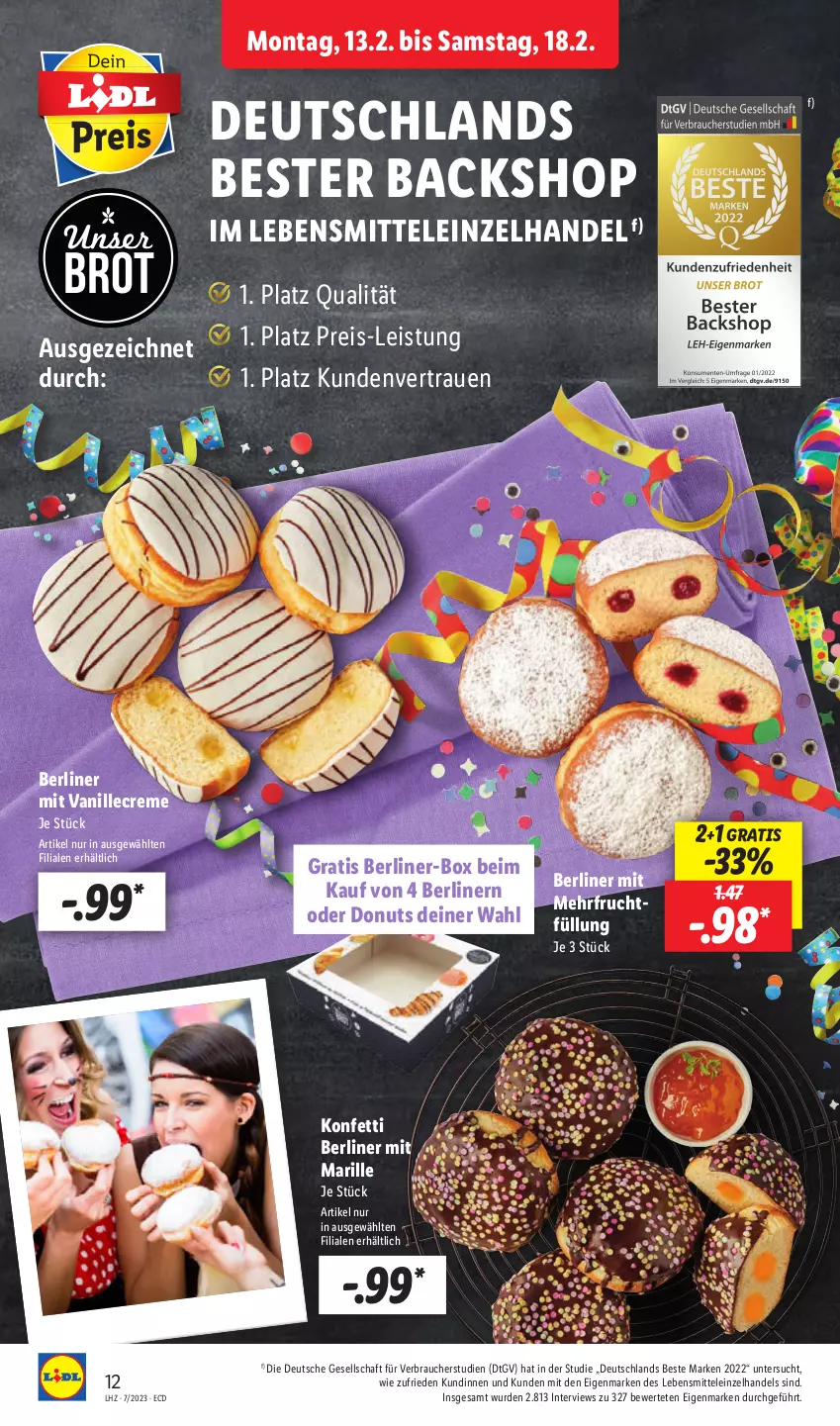 Aktueller Prospekt Lidl - Aktionsprospekt - von 13.02 bis 18.02.2023 - strona 14 - produkty: berliner, brot, creme, Donut, donuts, eis, frucht, lebensmittel, Rauch, reis, Ti, vanille