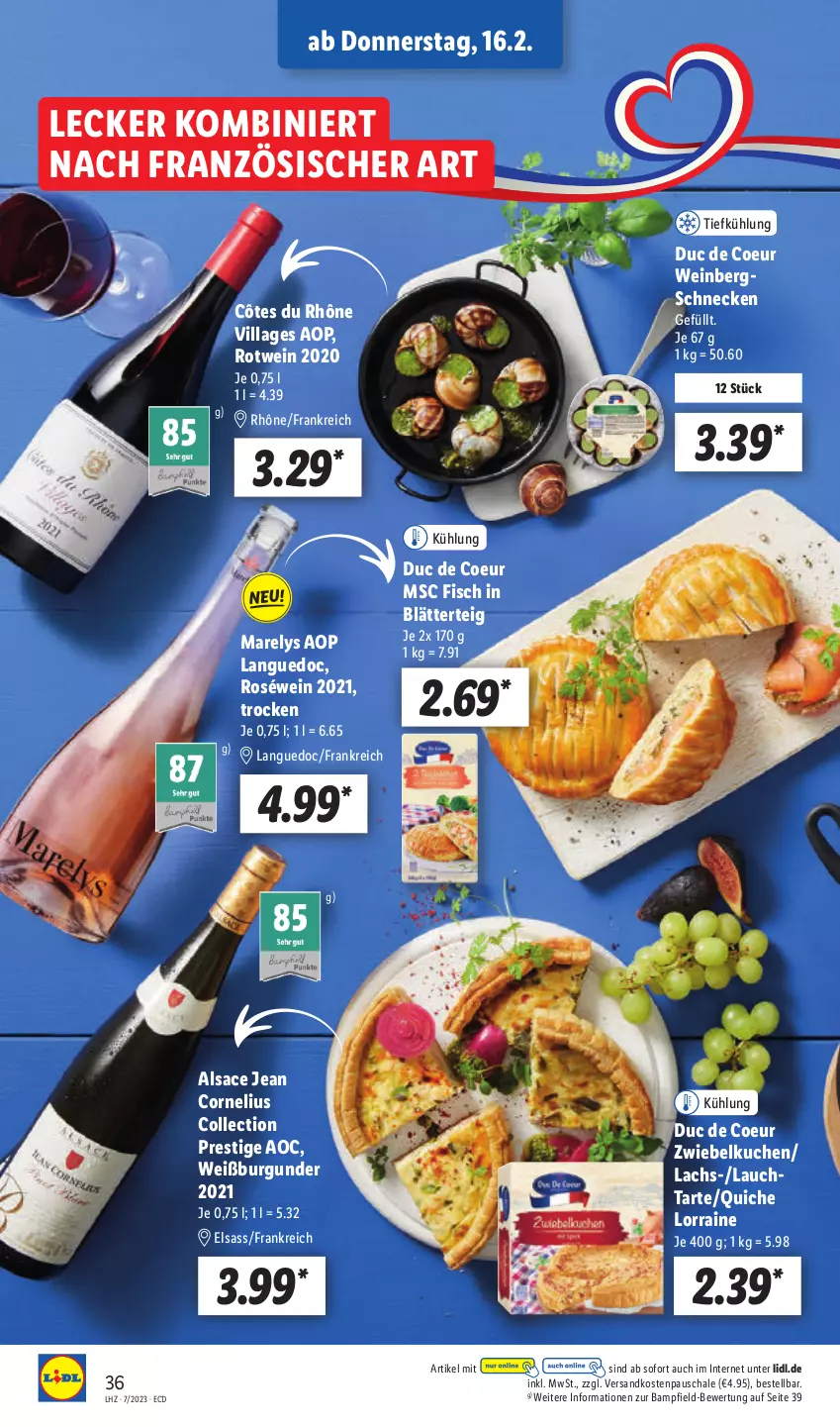 Aktueller Prospekt Lidl - Aktionsprospekt - von 13.02 bis 18.02.2023 - strona 40 - produkty: blätterteig, burgunder, fisch, kuchen, lachs, ndk, Quiche, rel, roséwein, rotwein, sac, Schal, Schale, Ti, wein, Weißburgunder, zwiebel