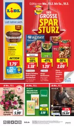 Gazetka promocyjna Lidl - Aktionsprospekt - Gazetka - ważna od 18.02 do 18.02.2023 - strona 1 - produkty: alesto, angebot, angebote, Bad, bier, bio, bioland, bratpfanne, coupon, cremissimo, eis, flammkuchen, gin, kuchen, lamm, langnese, langnese cremissimo, maultaschen, natur, nuss, Ofen, pfanne, pizza, reis, rosen, sim, steinofen, steinofen pizza, Tasche, taschen, Ti, wagner