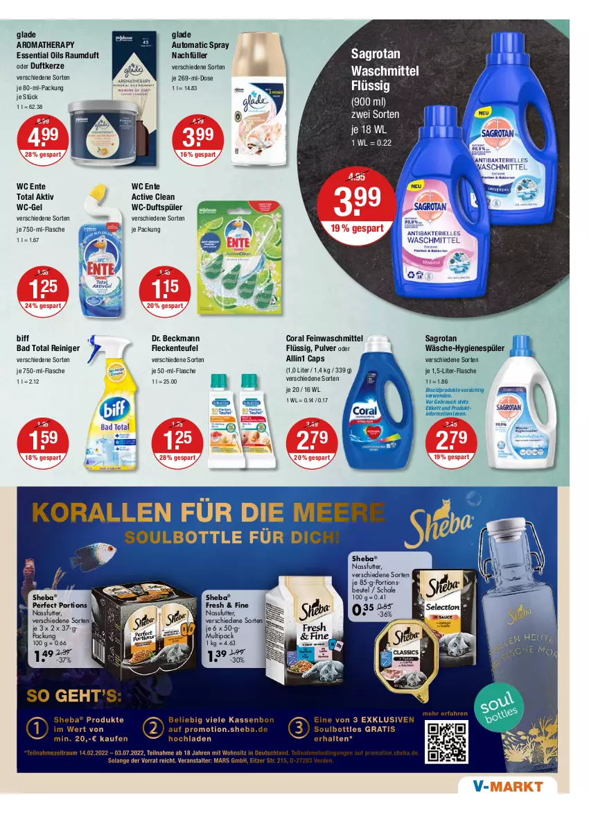 Aktueller Prospekt Vmarkt - V-Markt - von 21.04 bis 27.04.2022 - strona 13 - produkty: auto, Bad, beutel, biff, bio, biozidprodukte, Cap, Coral, Dr. Beckmann, Duftkerze, ente, erde, feinwaschmittel, flasche, Glade, hygienespüler, kerze, mars, nassfutter, portionsbeutel, Rauch, Raumduft, reiniger, rwe, sagrotan, Schal, Schale, sheba, Ti, waschmittel, wc ente, wc-gel