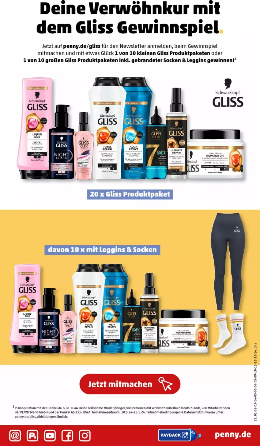 Aktueller Prospekt Penny - Prospekte - von 13.05 bis 18.05.2024 - strona 21 - produkty: eis, gewinnspiel, gin, gliss, henkel, leine, mac, payback, schwarzkop, schwarzkopf, socken, Ti