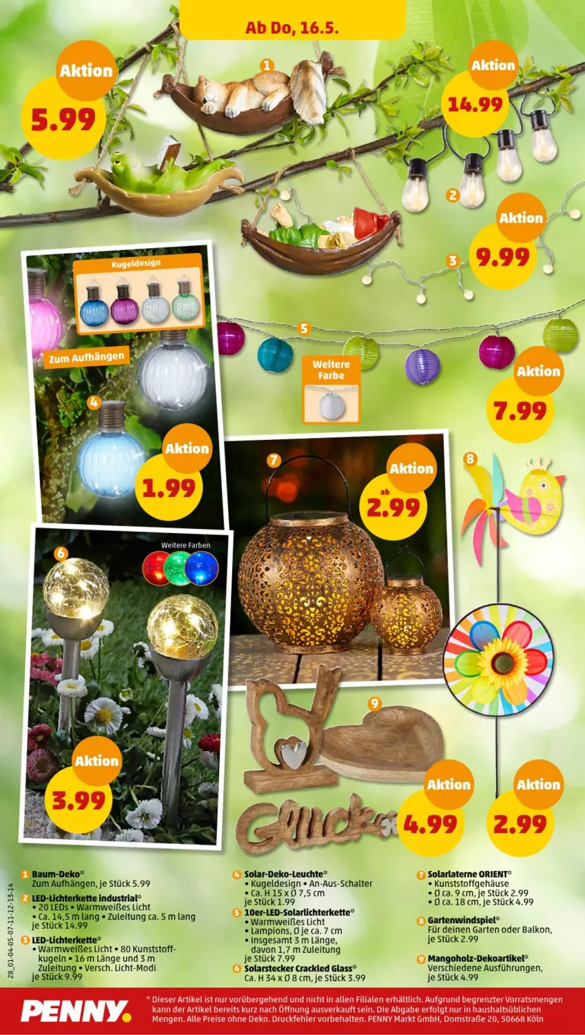 Aktueller Prospekt Penny - Prospekte - von 13.05 bis 18.05.2024 - strona 28 - produkty: arla, Garten, Holz, Kette, Kugel, laterne, led-licht, Leuchte, lichterkette, mango, Schal, Ti