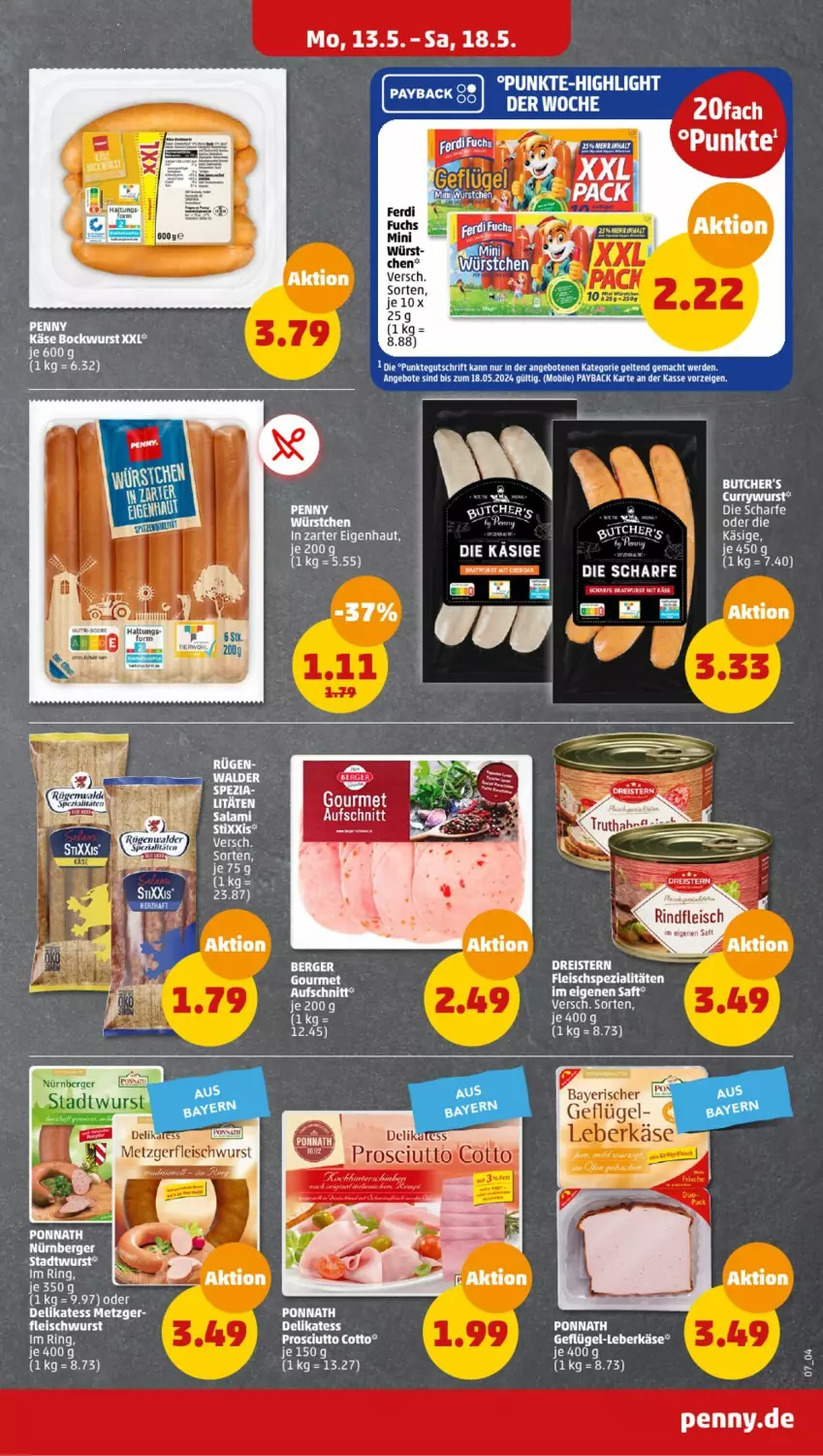 Aktueller Prospekt Penny - Prospekte - von 13.05 bis 18.05.2024 - strona 7 - produkty: aufschnitt, Berger, bratwurst, cheddar, dreistern, eis, fleisch, Geflügel, Käse, leberkäs, leberkäse, reis, rind, ring, saft, Spezi, tee, wurst, würstchen