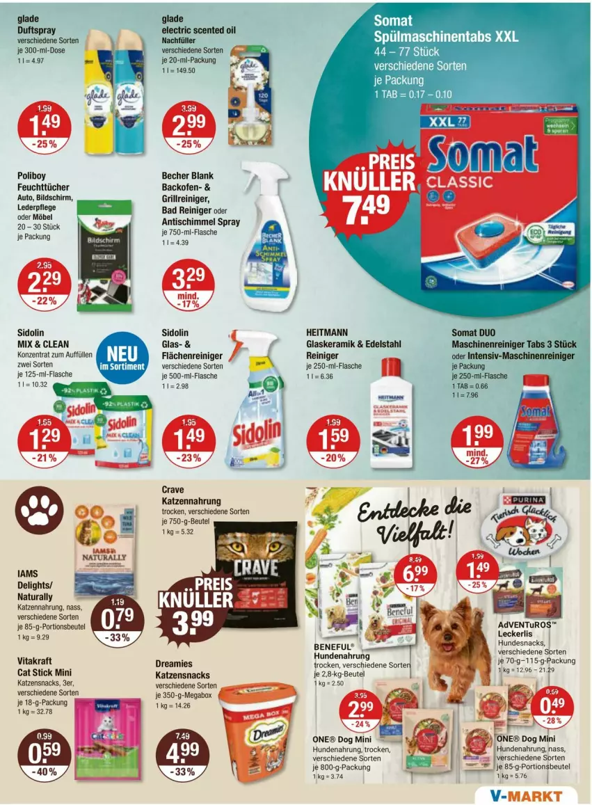 Aktueller Prospekt Vmarkt - Prospekte - von 25.04 bis 01.05.2024 - strona 11 - produkty: adventuros, auto, backofen, Bad, Becher, beutel, dreamies, Duftspray, edelstahl, ente, feuchttücher, flasche, Glade, glaskeramik, grill, Grillreiniger, heitmann, hundenahrung, hundesnack, hundesnacks, je 500-ml-flasche, katzennahrung, katzensnack, katzensnacks, kraft, maschinenreiniger, natur, natura, Ofen, portionsbeutel, reiniger, sidolin, snack, snacks, somat, spülmaschinen, spülmaschinentabs, Ti, tisch, tücher, vita, vitakraft