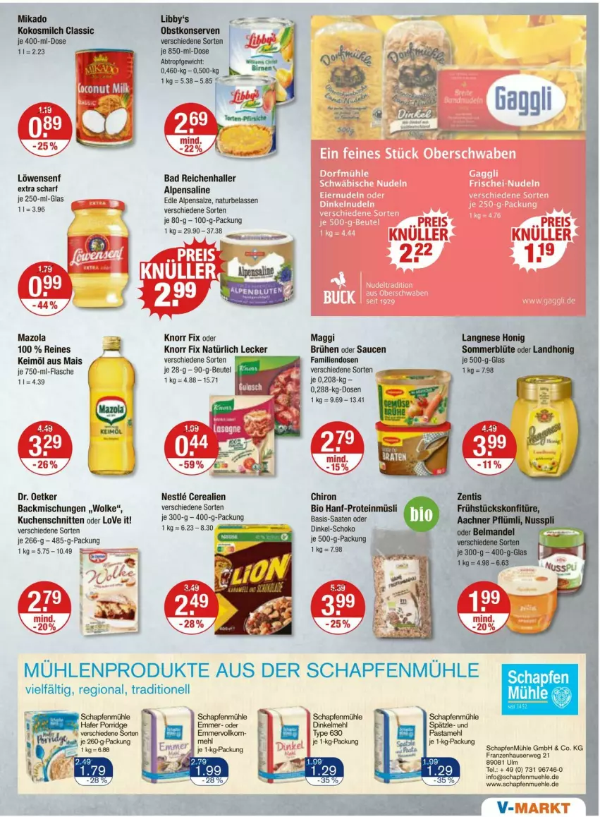 Aktueller Prospekt Vmarkt - Prospekte - von 25.04 bis 01.05.2024 - strona 7 - produkty: backmischung, Backmischungen, Bad, beutel, bio, Brühe, cerealien, Dr. Oetker, flasche, keimöl, knorr, knorr fix, kuchen, Kuchenschnitte, löwensenf, maggi, mais, mazola, müsli, natur, rwe, salz, sauce, saucen, schnitten, schoko, senf, Ti