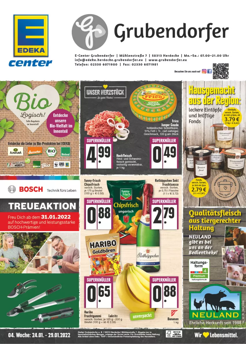 Aktueller Prospekt E Center - Angebote der Woche - von 24.01 bis 29.01.2022 - strona 1 - produkty: angebot, angebote, banane, bananen, beutel, bier, chips, chipsfrisch, decke, deka, ecco, eis, ente, erde, flasche, fleisch, frucht, fruchtgummi, fruchtsecco, funny-frisch, haribo, HDD, holländischer schnittkäse, Käse, Lakritz, mac, rind, rotkäppchen, rwe, schnittkäse, schwein, schweine, sekt, telefon, Ti, uhr, wein, weine