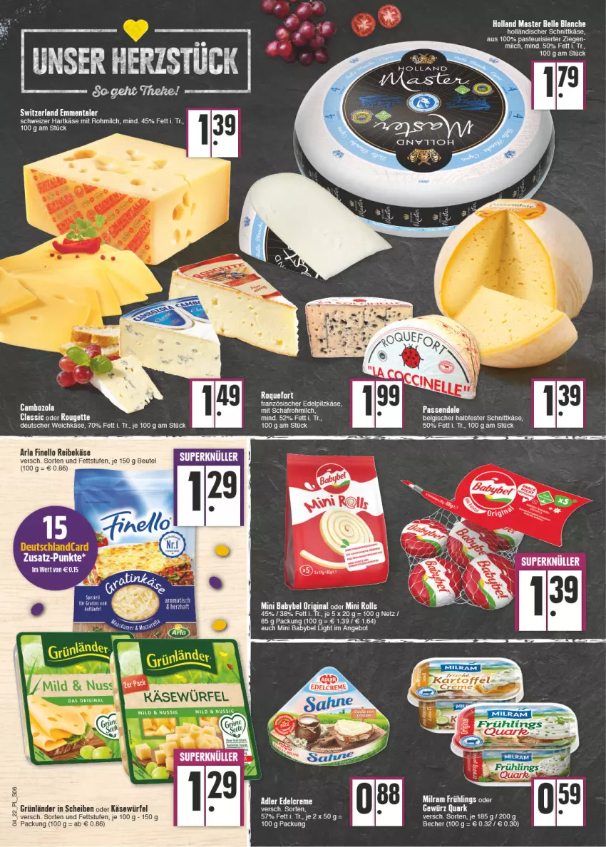 Aktueller Prospekt E Center - Angebote der Woche - von 24.01 bis 29.01.2022 - strona 6 - produkty: angebot, arla, babybel, Becher, beutel, creme, deutscher weichkäse, edelcreme, elle, finello, gewürz, gin, grünländer, halbfester schnittkäse, hartkäse, holländischer schnittkäse, Käse, LG, milch, mini babybel, quark, Reibekäse, rouge, rougette, schnittkäse, schweizer hartkäse, tee, Ti, tisch, weichkäse, würfel