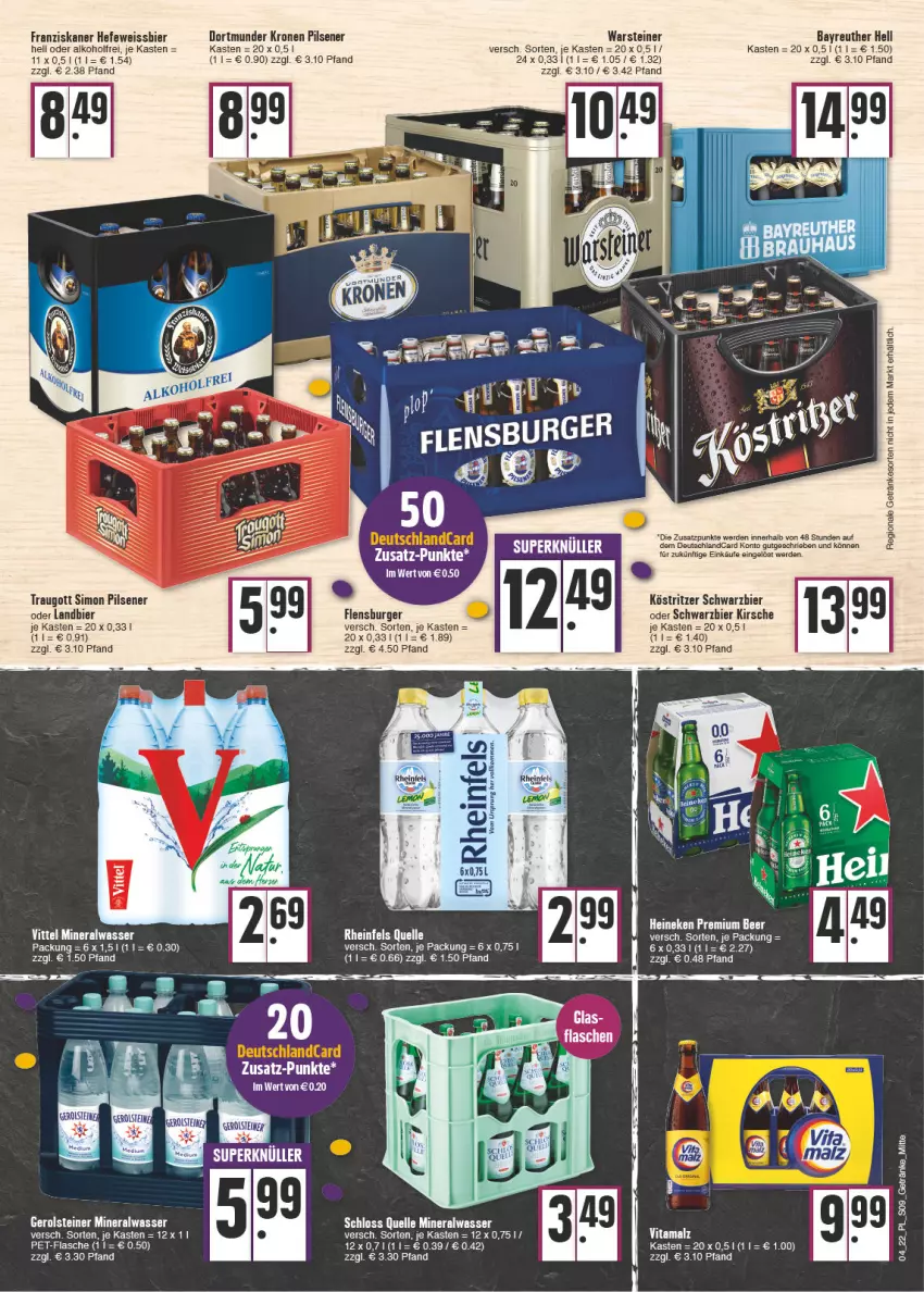 Aktueller Prospekt E Center - Angebote der Woche - von 24.01 bis 29.01.2022 - strona 9 - produkty: alkohol, Alwa, bier, burger, deutschlandcard, eis, elle, erde, flasche, flensburger, franziskaner, gerolsteine, gerolsteiner, getränk, getränke, Hefe, kirsch, kirsche, köstritzer, krone, mineralwasser, pet-flasche, pils, pilsener, rheinfels quelle, sim, steiner, tee, Ti, warsteiner, wasser, weissbier