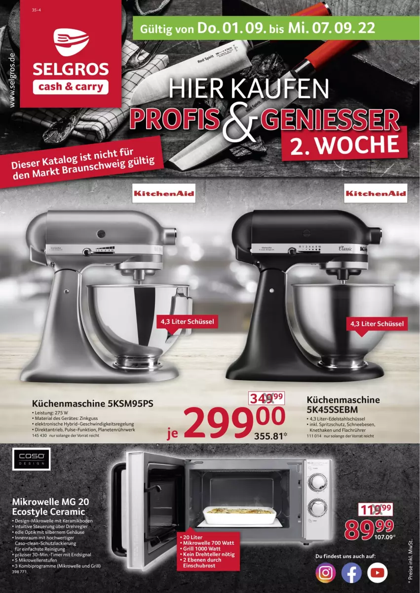 Aktueller Prospekt Selgros - Nonfood - von 01.09 bis 07.09.2022 - strona 1 - produkty: edelstahl, eier, eis, Elektro, elle, ente, grill, KitchenAid, küche, Küchen, küchenmaschine, lack, mikrowelle, Reinigung, Ria, rwe, Schneebesen, schüssel, Signal, Spritzschutz, tee, Ti, timer