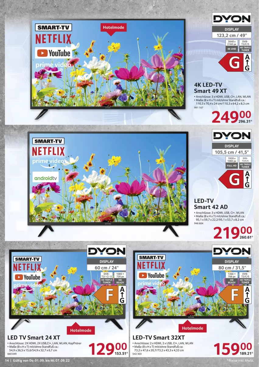 Aktueller Prospekt Selgros - Nonfood - von 01.09 bis 07.09.2022 - strona 14 - produkty: dvb, dyon, HDMI, kopfhörer, led tv, Mode, netflix, usb, Yo