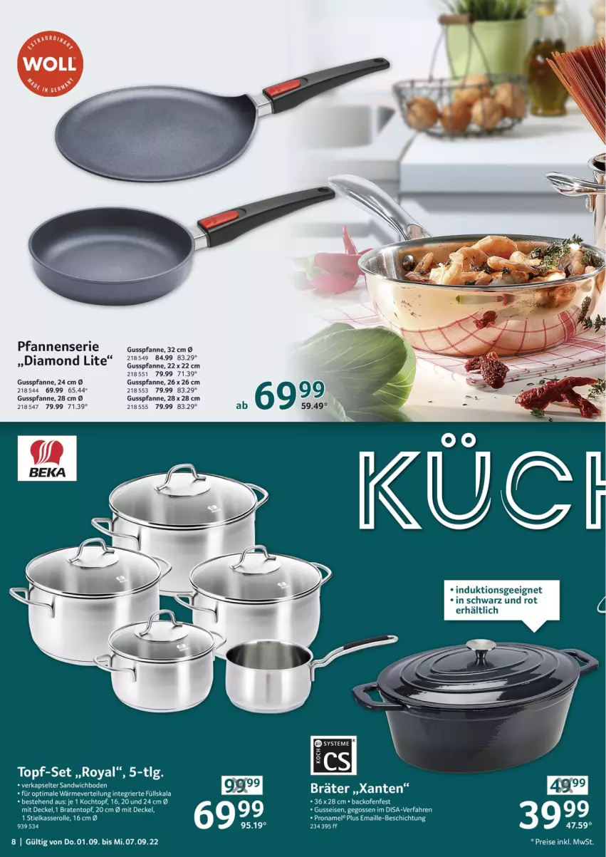 Aktueller Prospekt Selgros - Nonfood - von 01.09 bis 07.09.2022 - strona 8 - produkty: ACC, backofen, braten, Bratentopf, decke, Deckel, eis, Kochtopf, LG, maille, Ofen, pfanne, pfannen, sandwich, stielkasserolle, tee, Ti, topf, topf-set