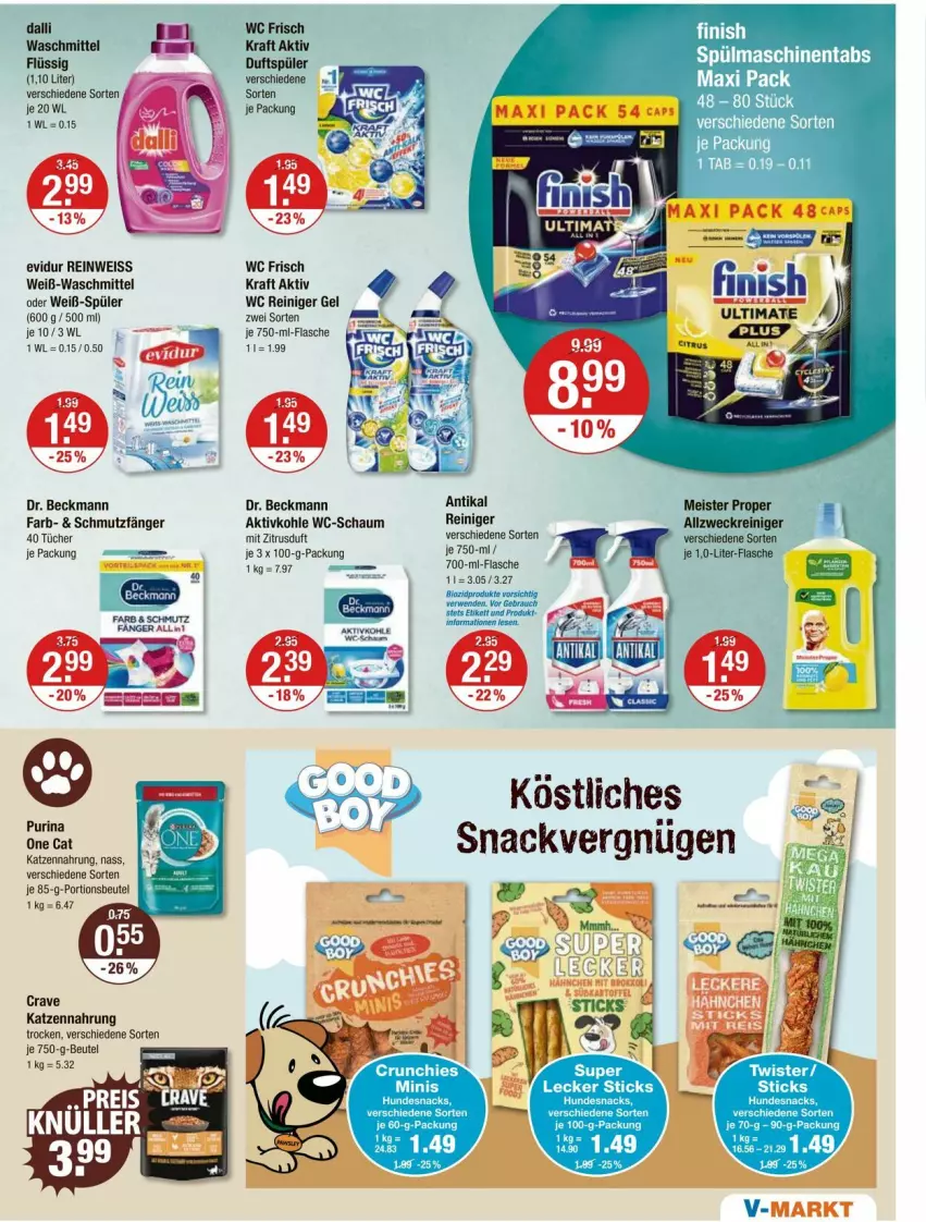 Aktueller Prospekt Vmarkt - Prospekte - von 21.03 bis 27.03.2024 - strona 11 - produkty: allzweckreiniger, beutel, dalli, Dr. Beckmann, eis, flasche, katzennahrung, kraft, Meister, meister proper, portionsbeutel, purina, reiniger, reiniger gel, snack, spülmaschinen, spülmaschinentabs, Ti, tücher, waschmittel, wc frisch, WC Frisch Kraft Aktiv, weck