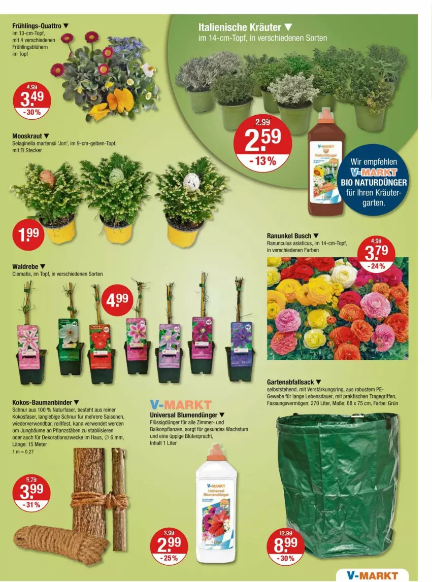 Aktueller Prospekt Vmarkt - Prospekte - von 21.03 bis 27.03.2024 - strona 21 - produkty: auer, balkonpflanzen, Bau, bio, blume, blumen, Blüte, dekoration, dünger, erde, flüssigdünger, Garten, gin, kokos, Kraut, natur, pflanze, pflanzen, ring, rwe, sac, Ti, tisch, topf, tragegriff, weck