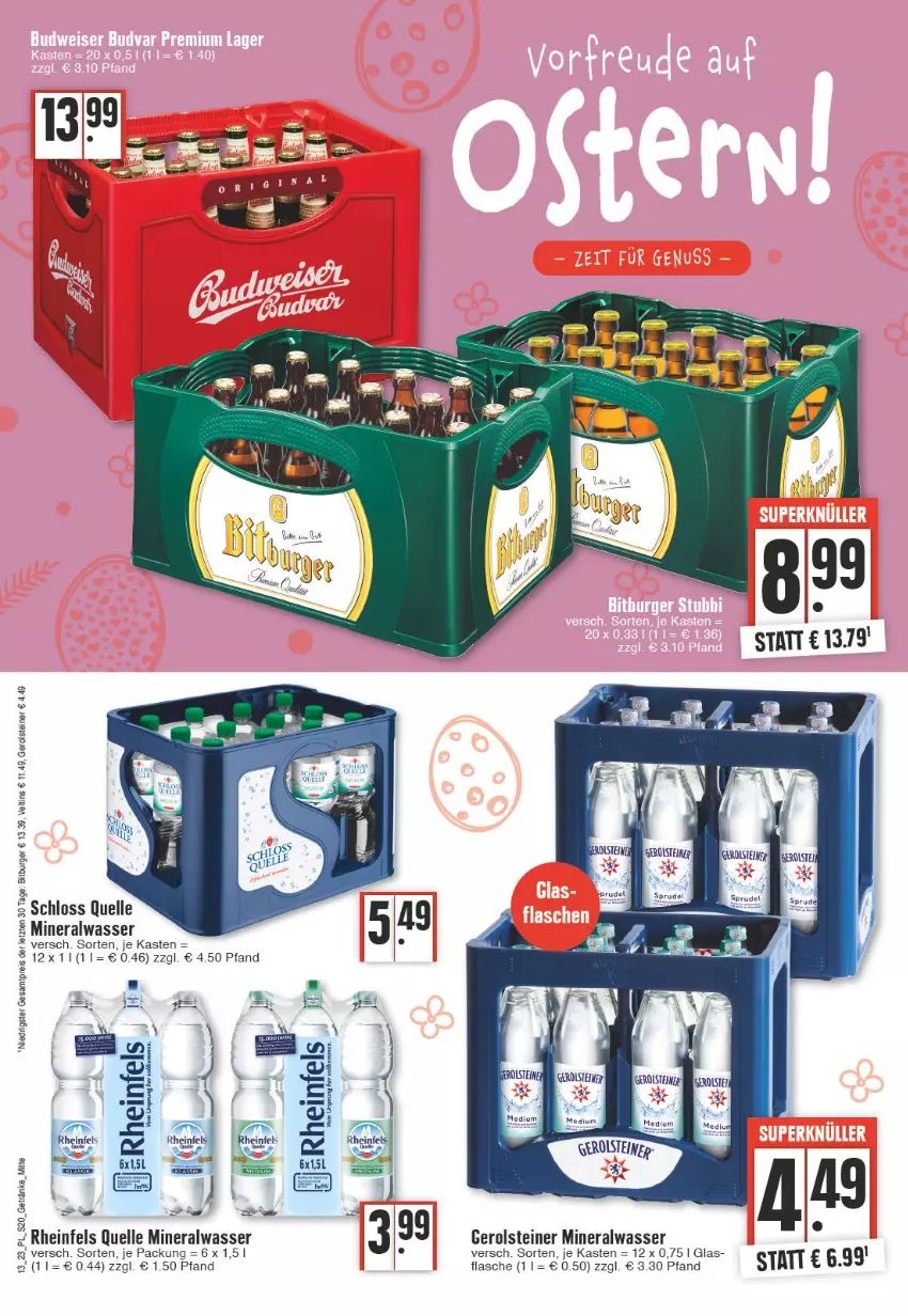 Aktueller Prospekt E Center - Angebote der Woche - von 27.03 bis 01.04.2023 - strona 20 - produkty: Alwa, bitburger, burger, eis, elle, flasche, gerolsteine, gerolsteiner, getränk, getränke, mineralwasser, reis, rheinfels quelle, steiner, Ti, veltins, wasser, ZTE