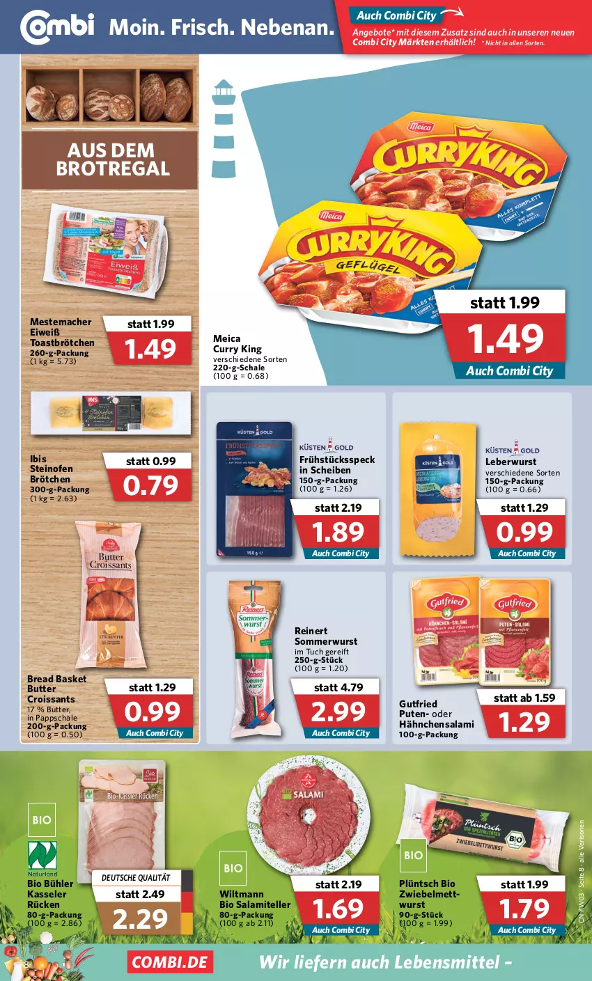 Aktueller Prospekt Combi - Prospekte - von 17.01 bis 22.01.2022 - strona 8 - produkty: angebot, angebote, bio, brot, brötchen, butter, Croissant, croissants, curry, elle, Frühstücksspeck, gutfried, kasseler, lebensmittel, leberwurst, mac, meica, mestemacher, Mett, mettwurst, Ofen, pute, regal, reinert, salami, Schal, Schale, Speck, steinofen, teller, toast, tuc, wiltmann, wurst, zwiebel, zwiebelmettwurst