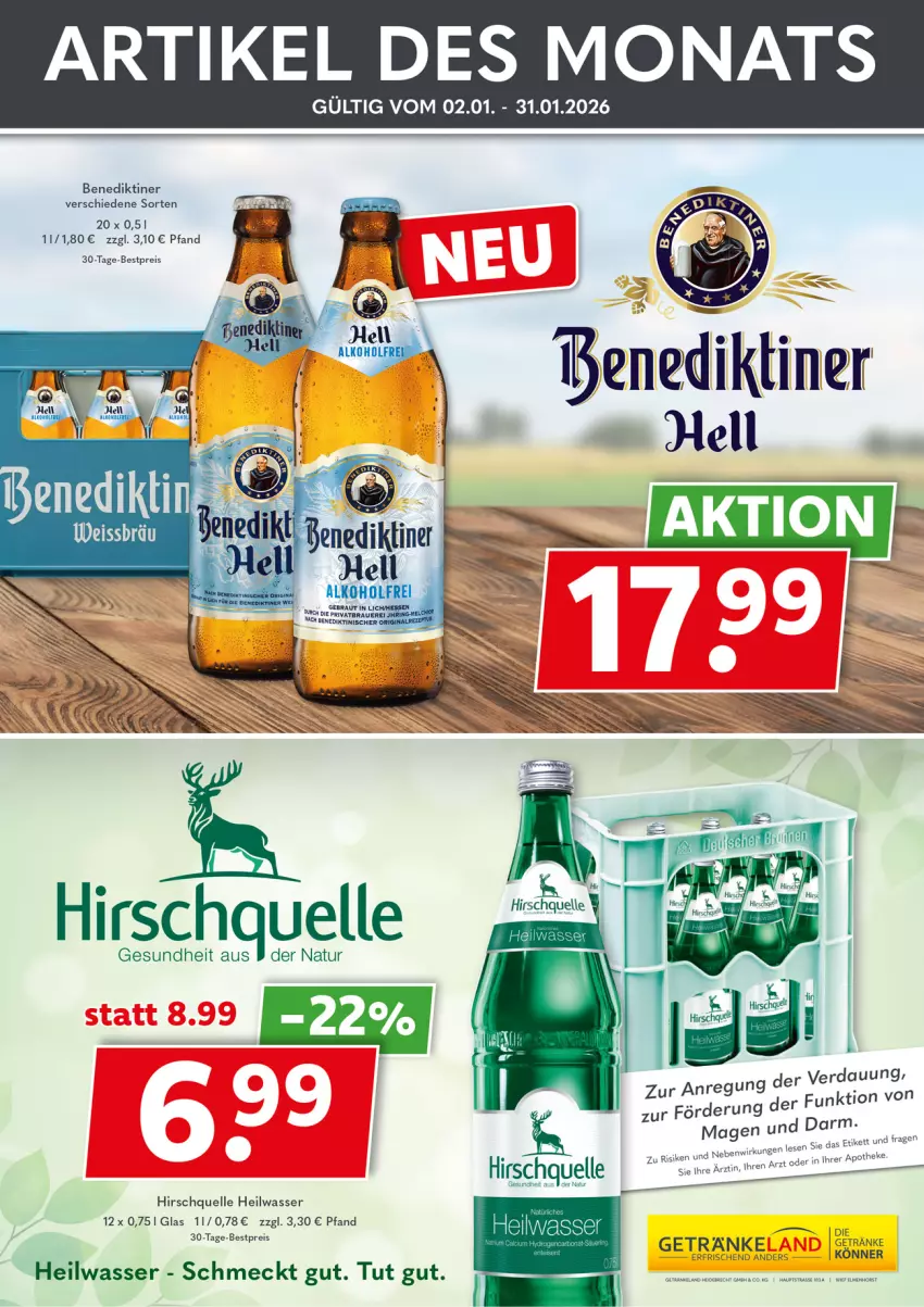 Aktueller Prospekt Getraenkeland - von 04.01 bis 16.01.2026 - strona 2 - produkty: Apotheke, auer, Benediktiner, bestpreis, eis, Elan, elle, ente, Gesundheit, getränk, getränke, gin, natur, reis, rel, Ti, wasser