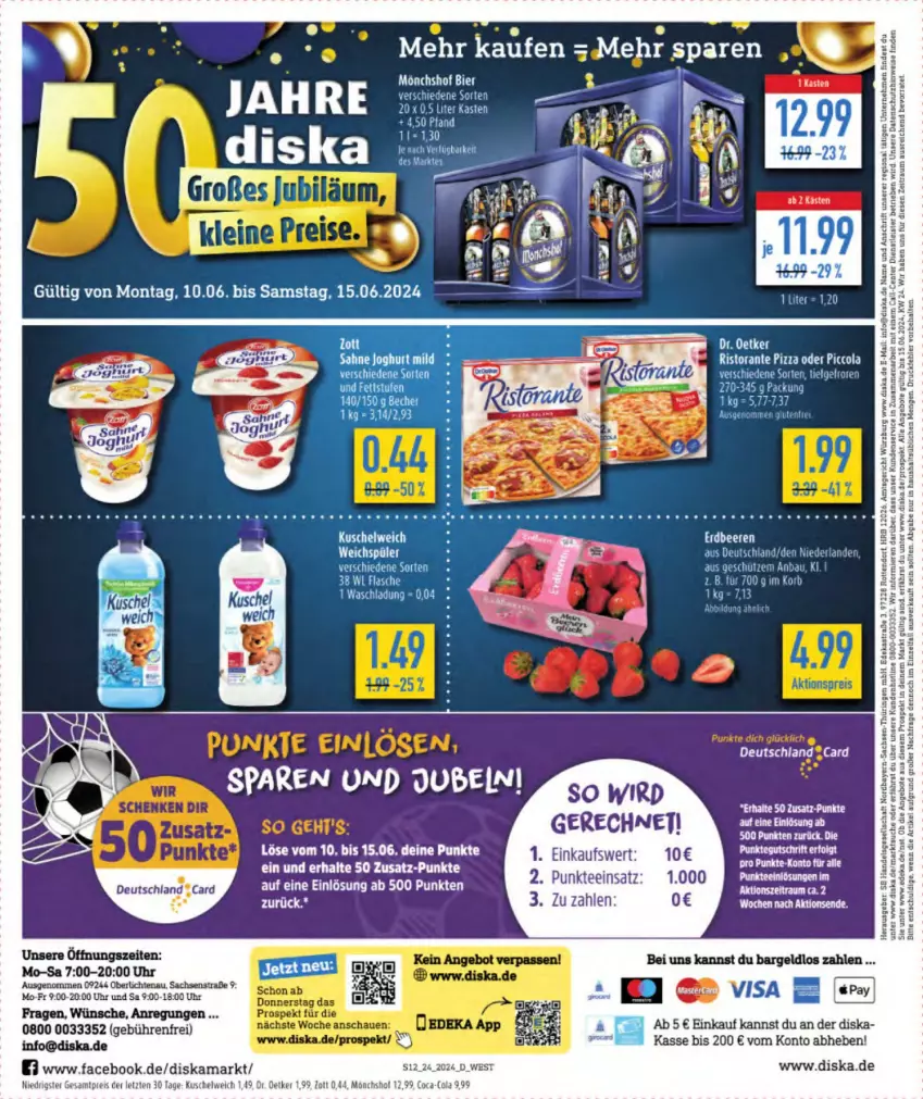 Aktueller Prospekt Diska - von 10.06 bis 15.06.2024 - strona 14 - produkty: angebot, angebote, Astra, Bau, bier, cola, deka, eis, ente, flasche, Kuschelweich, mönchshof, pizza, reis, ring, ristorante, ristorante pizza, Roller, sac, Schütze, tee, Ti, uhr, zott, ZTE