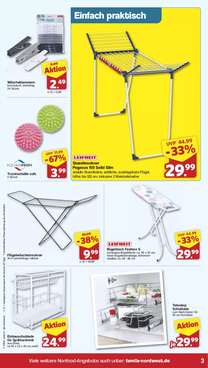 Aktueller Prospekt Famila - Prospekte - von 07.10 bis 12.10.2024 - strona 3 - produkty: angebot, angebote, asus, Bau, bügel, Bügeleisen, bügeltisch, eis, elle, Klammern, lamm, leine, reis, Schrank, Teleskop, teller, Ti, tisch, Trockner, wäschetrockner, ZTE