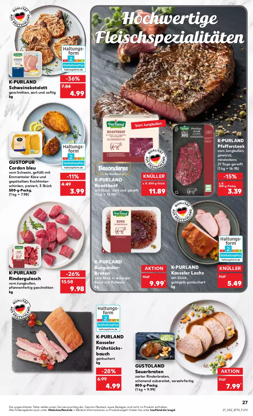 Aktueller Prospekt Kaufland - von 29.12.2022 bis 04.01.2023 - strona 27 - produkty: angebot, angebote, auer, Bau, beef, besteck, braten, burgunder, cordon bleu, eis, elle, emmentaler, fleisch, geschirr, gewürz, gulasch, hinterschinken, ilag, jungbullen, Käse, kasseler, kotelett, lachs, pfanne, pfannen, pfeffer, purland, rind, rinder, rinderbraten, rindergulasch, roastbeef, rotwein, saft, schinken, schnitten, schwein, schweine, schweinekotelett, Spezi, steak, teller, Ti, wein, weine