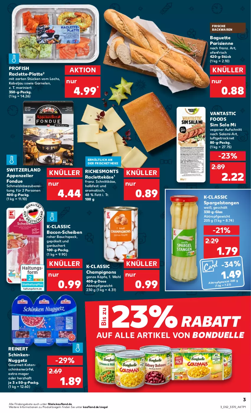 Aktueller Prospekt Kaufland - von 29.12.2022 bis 04.01.2023 - strona 3 - produkty: angebot, angebote, appenzeller, asti, aufschnitt, backwaren, bacon, baguette, Bau, bonduelle, champignon, champignons, elle, Fondue, frische backwaren, garnelen, Käse, katenschinken, lachs, latte, Ofen, reinert, salami, schinken, Schmelzkäse, schmelzkäsezubereitung, schnittkäse, sim, spargel, Speck, Ti, tisch, würfel