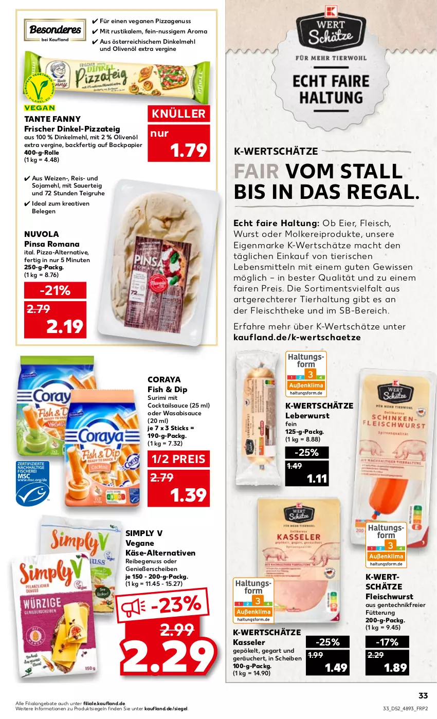 Aktueller Prospekt Kaufland - von 29.12.2022 bis 04.01.2023 - strona 33 - produkty: abis, angebot, angebote, auer, cocktail, cocktails, dinkelmehl, dip, eier, eis, ente, fleisch, fleischwurst, gin, Käse, kasseler, lebensmittel, leberwurst, mac, mehl, molkereiprodukte, nuss, olive, oliven, olivenöl, olivenöl extra, papier, pizza, Pizzateig, regal, reis, sauce, sim, soja, tante fanny, Ti, wasa, wurst