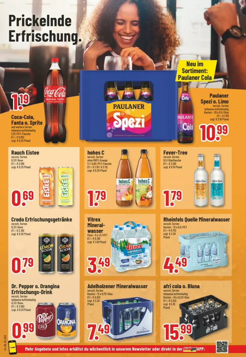 Aktueller Prospekt Trinkgut - Prospekte - von 25.10 bis 31.10.2026 - strona 2 - produkty: adelholzener, Afri Cola, Alwa, coca-cola, cola, drink, eis, eistee, elle, erfrischungsgetränk, erfrischungsgetränke, fanta, fever-tree, flasche, getränk, getränke, gin, Hohes C, Holz, limo, mineralwasser, orange, orangina, Paula, paulaner, pet-flasche, Rauch, rheinfels quelle, Spezi, sprite, tee, Ti, vitrex, wasser