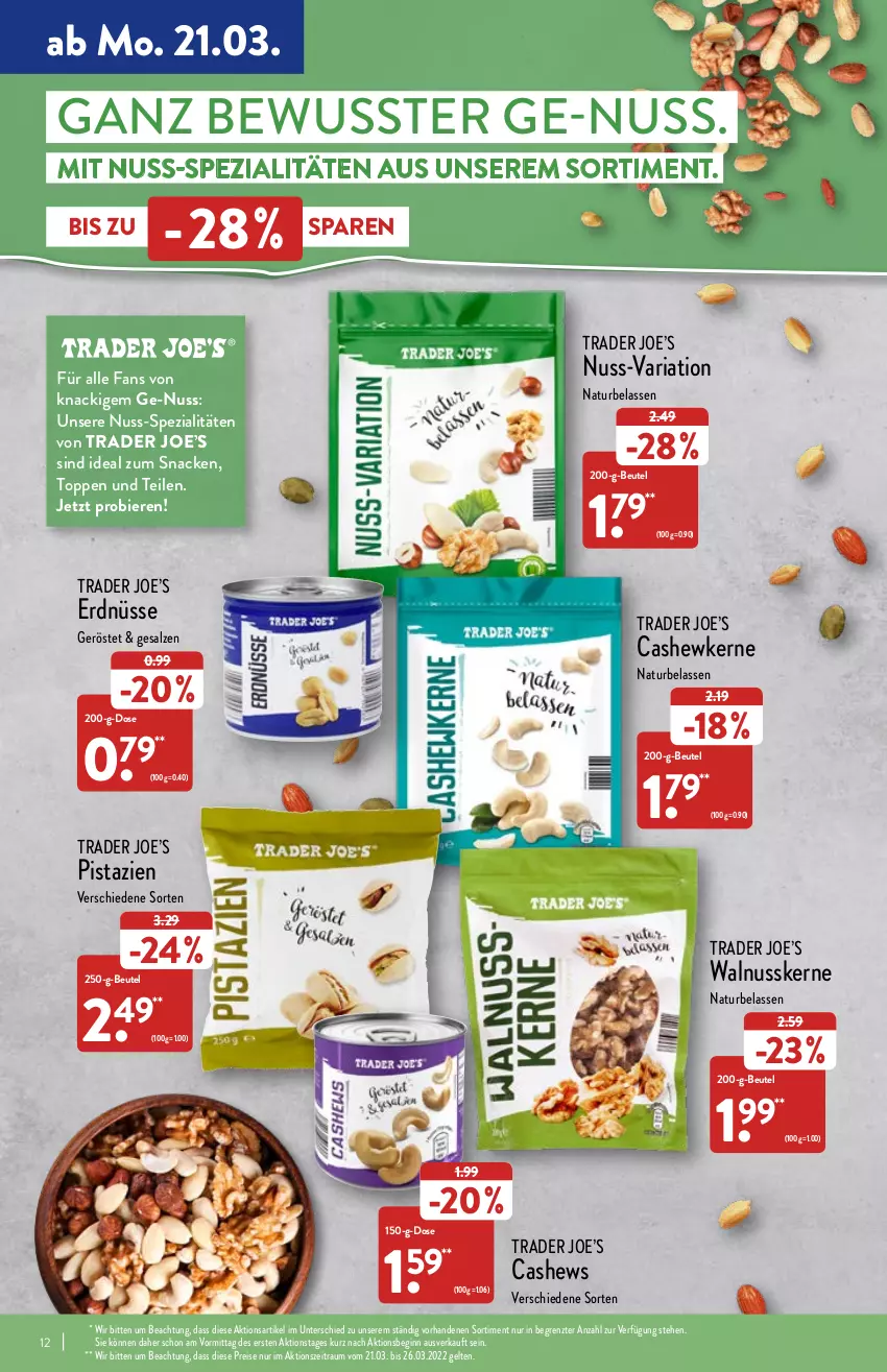 Aktueller Prospekt Aldi Nord - Aldi-Vorschau - von 21.03 bis 26.03.2022 - strona 12 - produkty: aldi, angebot, angebote, apfel, Bau, beutel, bier, Biere, blume, blumen, Blüte, Brei, Cashew, cashewkerne, eis, elle, erde, erdnüsse, gin, gutschein, hero, hortensie, korb, LG, natur, ndk, nuss, obst, pflanze, pflaume, pistazien, Rauch, reis, Ria, ring, salz, snack, Spezi, sunshine, tasse, Ti, uhr, walnuss, walnusskerne, ZTE