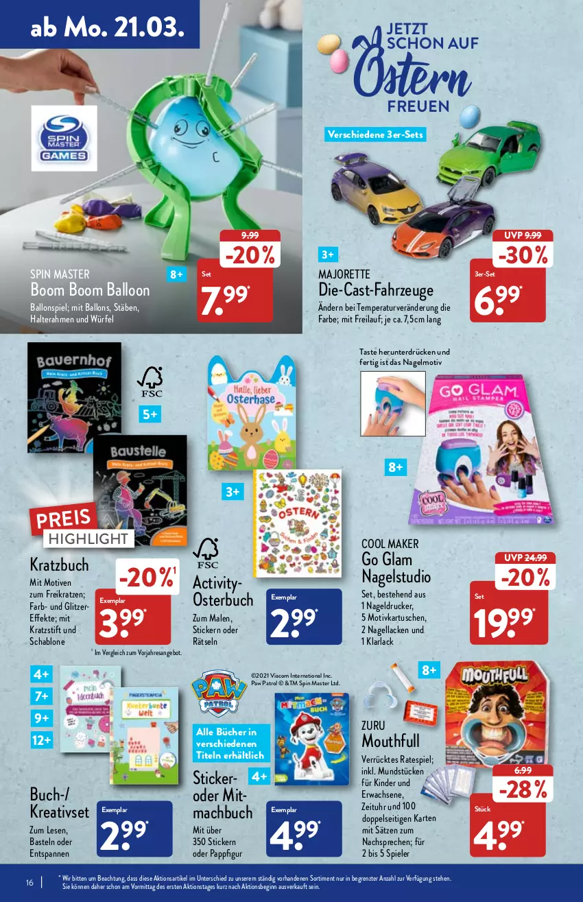 Aktueller Prospekt Aldi Nord - Aldi-Vorschau - von 21.03 bis 26.03.2022 - strona 16 - produkty: aldi, angebot, arla, ball, blume, blumen, buch, drucker, eis, elle, erde, gin, hero, Kinder, Kreativset, lack, Lacke, LG, mac, Nagellack, Paw Patrol, reis, resa, Spiele, Ti, uhr, würfel, ZTE