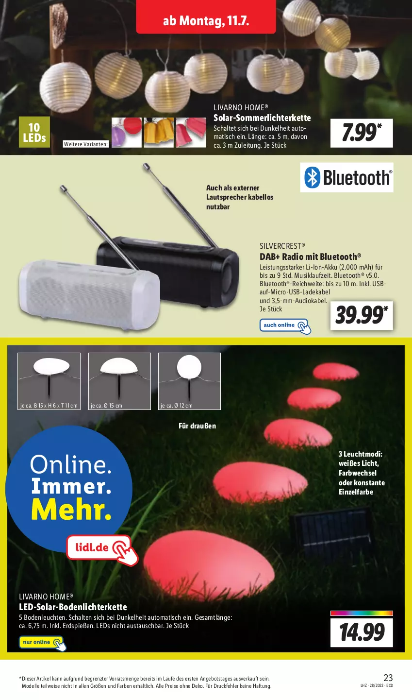 Aktueller Prospekt Lidl - Aktionsprospekt - von 11.07 bis 16.07.2022 - strona 23 - produkty: akku, angebot, aust, auto, deka, dell, eis, elle, Kette, ladekabel, lautsprecher, leds, Leuchte, leuchten, lichterkette, merl, Mode, Radio, reis, Ria, Schal, silvercrest, Ti, tisch, usb, ZTE