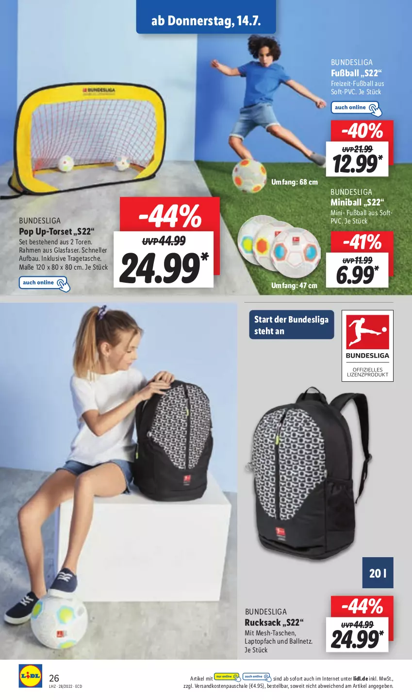 Aktueller Prospekt Lidl - Aktionsprospekt - von 11.07 bis 16.07.2022 - strona 26 - produkty: ball, Bau, elle, Fußball, Laptop, ndk, rucksack, sac, Schal, Schale, Tasche, taschen, Ti, topf, tragetasche