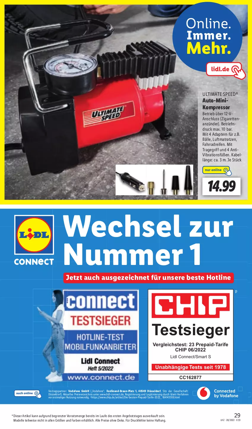 Aktueller Prospekt Lidl - Aktionsprospekt - von 11.07 bis 16.07.2022 - strona 29 - produkty: adapter, angebot, auto, braun, dell, eis, elle, erde, Fahrrad, kompressor, luftmatratze, matratze, matratzen, Mode, reifen, reis, spee, Ti, tragegriff, vodafone, ZTE