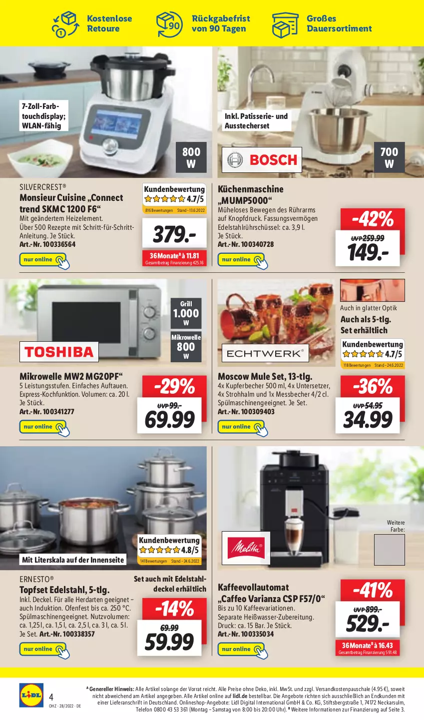 Aktueller Prospekt Lidl - Aktionsprospekt - von 11.07 bis 16.07.2022 - strona 54 - produkty: angebot, angebote, auer, Ausstecher, auto, Becher, caffe, decke, Deckel, edelstahl, eis, elle, ernesto, grill, herdarten, kaffee, kaffeevollautomat, küche, Küchen, küchenmaschine, latte, LG, Messbecher, mikrowelle, Monsieur Cuisine, ndk, Ofen, reis, rel, rezept, rezepte, Ria, Rührschüssel, Schal, Schale, schüssel, silvercrest, spülmaschinen, telefon, Ti, topf, Topfset, uhr, Untersetzer, wasser