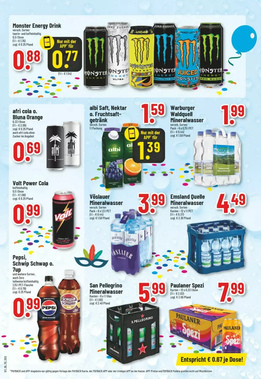 Aktueller Prospekt Trinkgut - Prospekte - von 08.02 bis 14.02.2026 - strona 2 - produkty: Alwa, angebot, angebote, auer, burger, cola, drink, eis, elle, energy drink, frico, frucht, fruchtsaft, getränk, mineralwasser, monster, Monster Energy, Nektar, Paula, paulaner, payback, pepsi, reifen, reis, Ricola, saft, san pellegrino, Schwip Schwap, Spezi, Ti, vöslauer, wasser, zucker