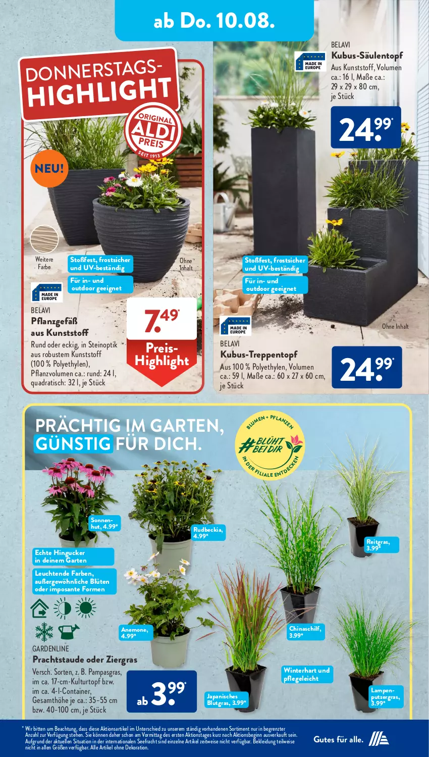 Aktueller Prospekt AldiSud - NÄCHSTE WOCHE - von 07.08 bis 12.08.2023 - strona 21 - produkty: alle artikel ohne dekoration, Blüte, Container, dekoration, eis, elle, Garten, gin, kleid, Kleidung, kulturtopf, Lampe, Leuchte, leuchten, quad, reis, SANTE, Ti, tisch, topf, ZTE