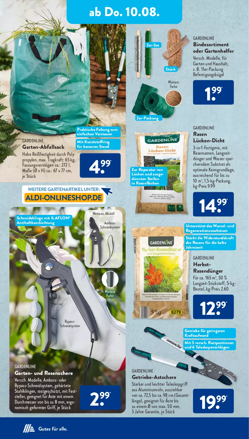 Aktueller Prospekt AldiSud - NÄCHSTE WOCHE - von 07.08 bis 12.08.2023 - strona 22 - produkty: aldi, beutel, boss, bügel, dell, dünger, eis, elle, Garten, kraft, messer, Mode, rasen, rasendünger, rasensamen, reis, ring, rosen, sac, Schere, senf, Teleskop, teller, Ti, tisch, wasser