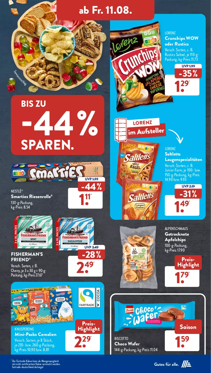 Aktueller Prospekt AldiSud - NÄCHSTE WOCHE - von 07.08 bis 12.08.2023 - strona 29 - produkty: apfel, biscotto, cerealien, chips, crunchips, eis, elle, erde, kakao, lorenz, lorenz crunchips, Maus, nestlé, reis, saltletts, smarties, Spezi, teller, Ti