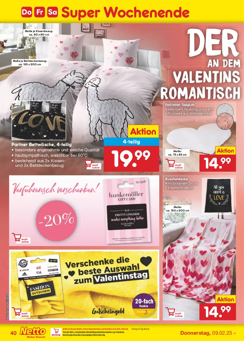 Aktueller Prospekt Netto Marken-Discount - Filial-Angebote - von 06.02 bis 11.02.2023 - strona 40 - produkty: bestpreis, bett, bettwäsche, decke, eis, kissen, Kissenbezug, kuscheldecke, ndk, reis, teppich, Ti, tisch, Wild