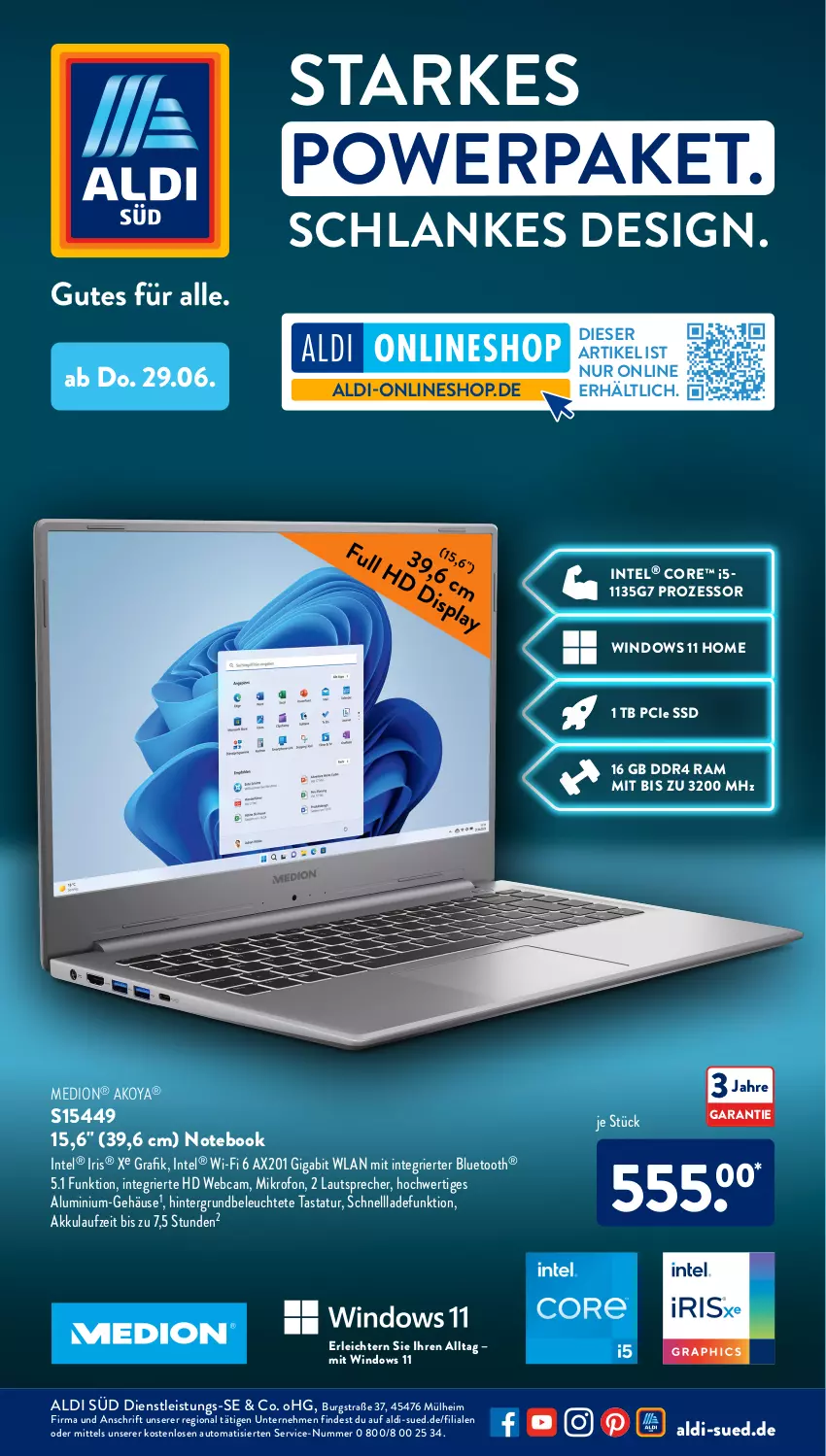 Aktueller Prospekt AldiSud - NÄCHSTE WOCHE - von 26.06 bis 01.07.2023 - strona 41 - produkty: akku, aldi, auto, eis, Hintergrundbeleuchtete Tastatur, Intel, lautsprecher, Leuchte, medion, notebook, schnellladefunktion, ssd, Tastatur, Ti