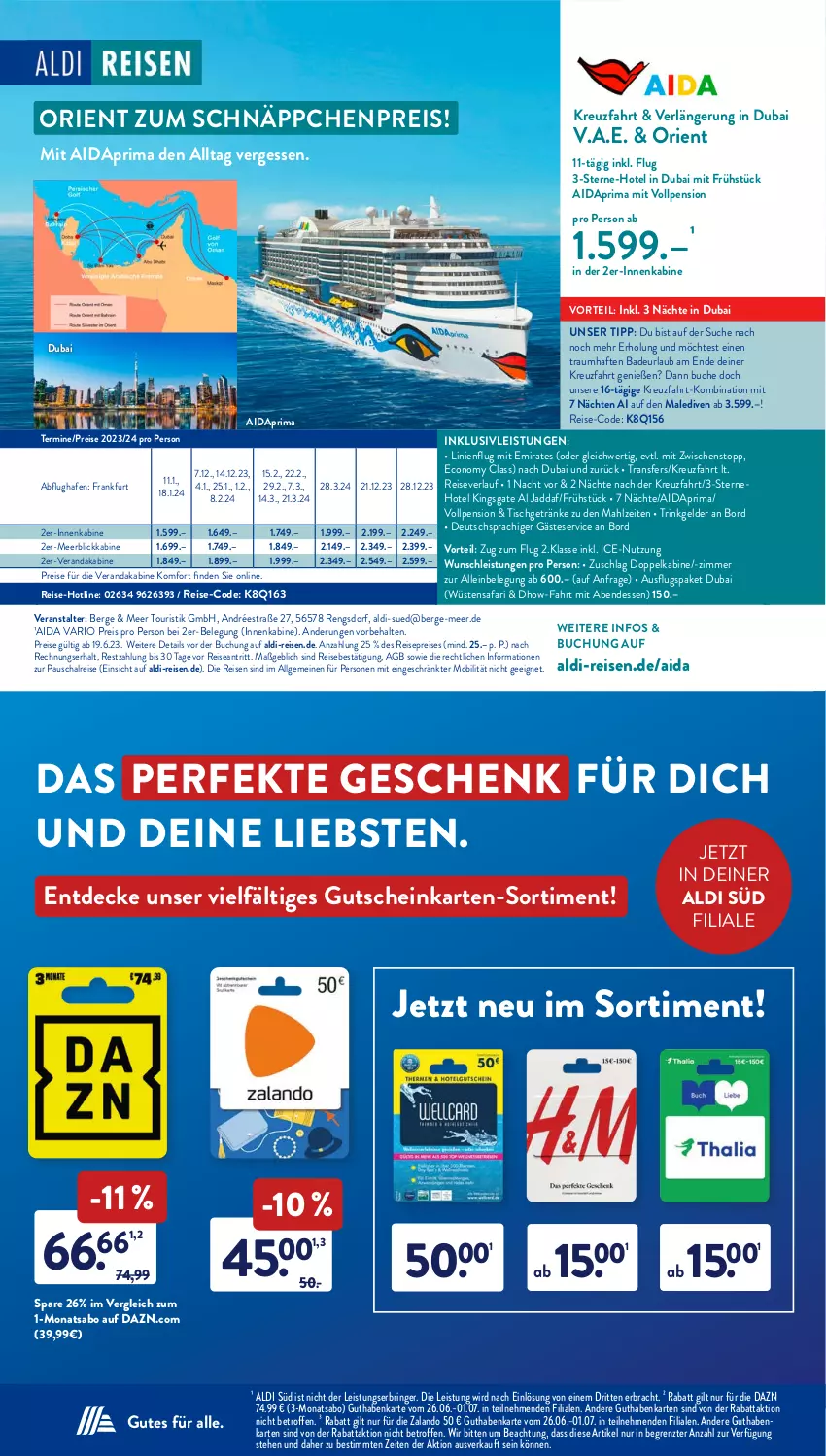 Aktueller Prospekt AldiSud - NÄCHSTE WOCHE - von 26.06 bis 01.07.2023 - strona 44 - produkty: aldi, Bad, buch, decke, eis, getränk, getränke, guthabenkarte, gutschein, inklusivleistungen, LG, meerblickkabine, reis, reiseverlauf, ring, Schal, schnäppchen, Ti, tisch, ZTE