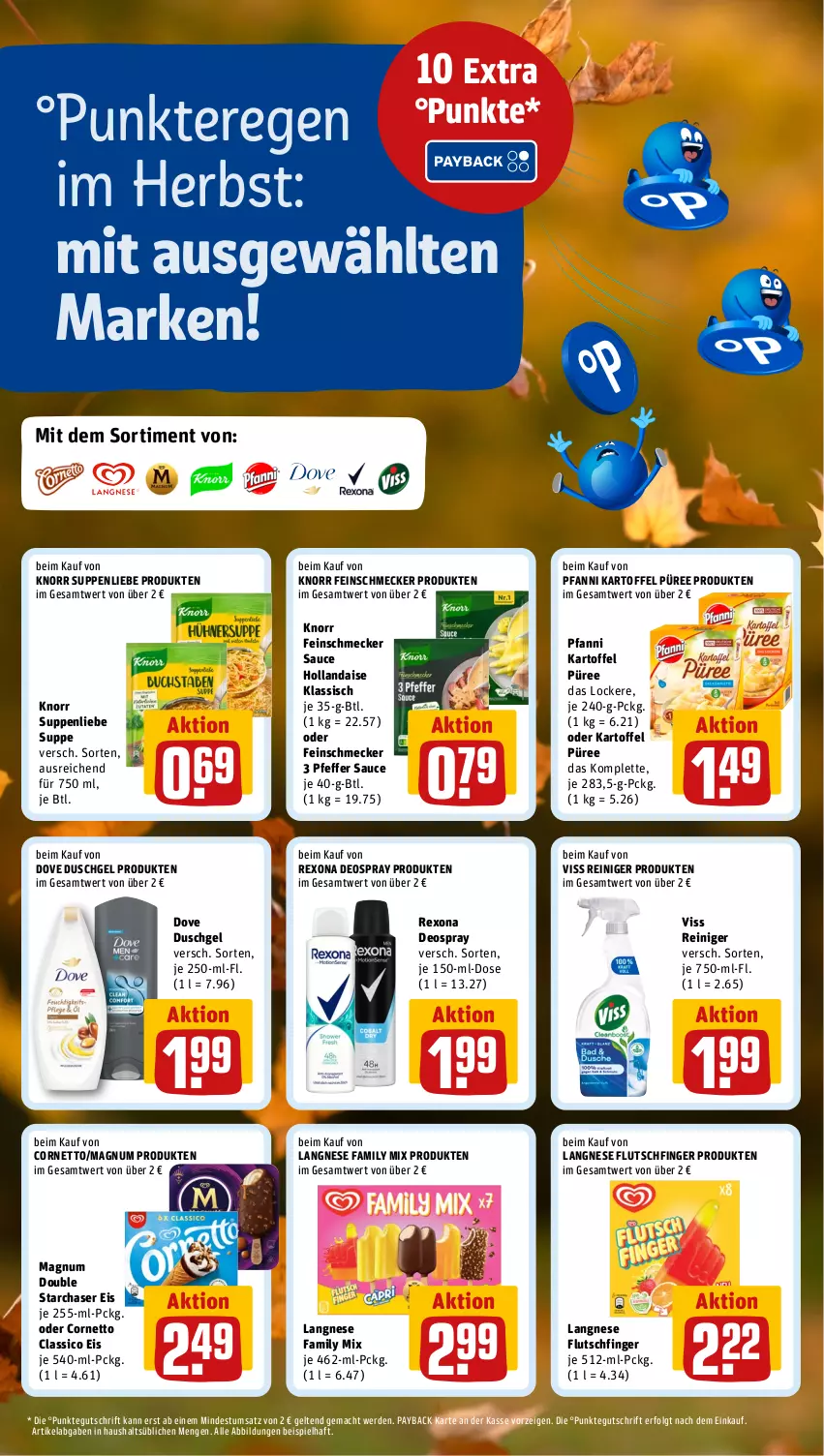 Aktueller Prospekt Rewe - Prospekte - von 23.10 bis 28.10.2023 - strona 17 - produkty: classico, cornetto, deo, deospray, dove, duschgel, eis, erde, feinschmecker, hollandaise, kartoffel, knorr, langnese, LG, mac, magnum, payback, pfanni, pfeffer, püree, reiniger, rexona, sauce, sauce hollandaise, suppe, suppen, suppenliebe, Ti