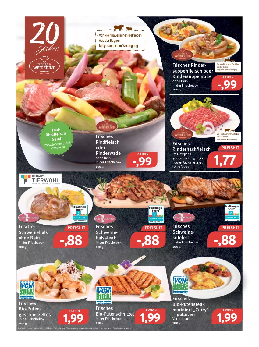 Aktueller Prospekt Feneberg - Prospekte - von 31.03 bis 02.04.2022 - strona 2 - produkty: bio, curry, eis, fleisch, fleischsalat, garnier, geschnetzeltes, hackfleisch, kotelett, pute, Putengeschnetzeltes, putenschnitzel, reis, rezept, rind, rinder, rinderhackfleisch, rindfleisch, salat, schnitzel, schwein, schweine, schweinekotelett, steak, suppe, suppen, suppenfleisch, Ti, tisch, wein, weine, wurst, Zelt