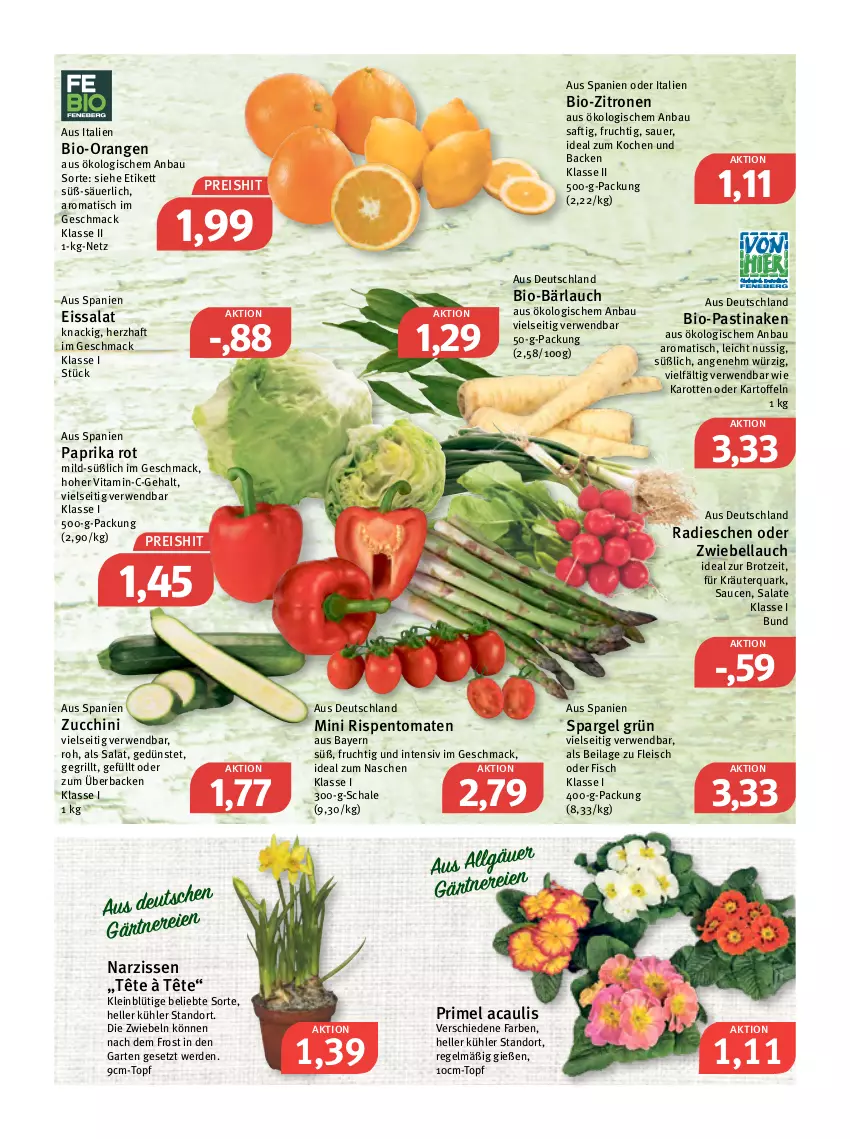 Aktueller Prospekt Feneberg - Prospekte - von 31.03 bis 02.04.2022 - strona 6 - produkty: asti, auer, Bau, bio, bio-zitronen, brot, eis, elle, erde, fisch, fleisch, frucht, Garten, grill, ilag, karotten, kartoffel, kartoffeln, kräuter, LG, mac, Narzissen, nuss, orange, orangen, paprika, paprika rot, quark, radieschen, reis, rispentomaten, rwe, saft, salat, salate, sauce, saucen, Schal, Schale, spargel, spargel grün, Ti, tisch, tomate, tomaten, topf, vita, zitrone, zitronen, zucchini, zwiebel, zwiebeln