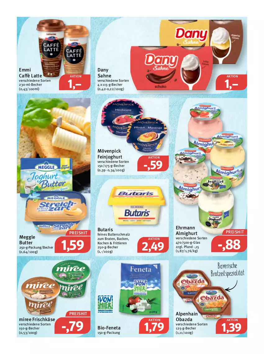 Aktueller Prospekt Feneberg - Prospekte - von 31.03 bis 02.04.2022 - strona 7 - produkty: almighur, almighurt, Alpenhain, Becher, bio, braten, brot, butter, Butterschmalz, caffè latte, Dany, dany sahne, ehrmann, ehrmann almighurt, eis, emmi, feinjoghurt, frischkäse, joghur, joghurt, Käse, latte, malz, meggle, miree, mövenpick, obazda, reis, sahne, Schmalz, Spezi, Ti, Tiere