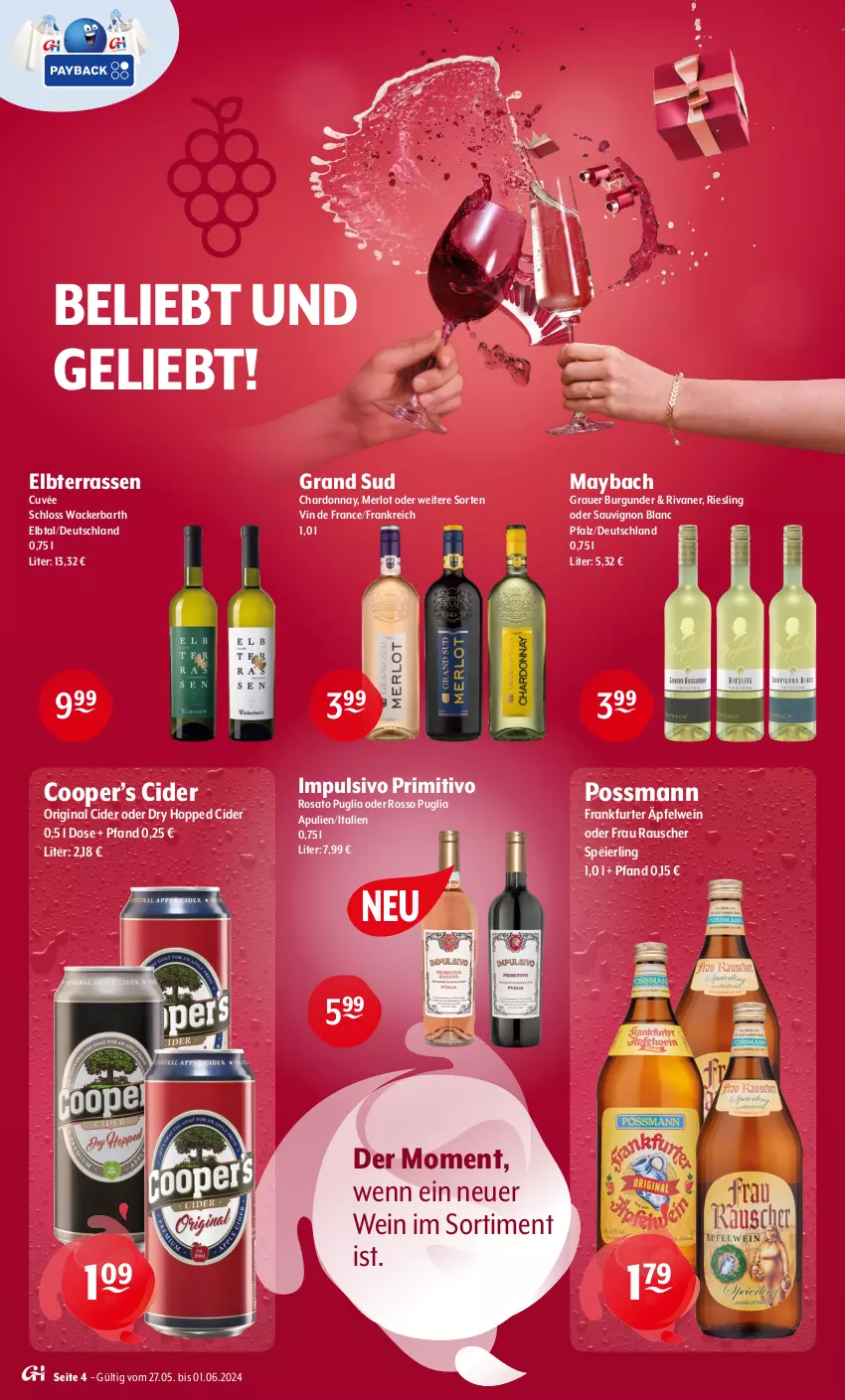 Aktueller Prospekt Getraenke Hoffmann - Prospekte - von 27.05 bis 01.06.2024 - strona 4 - produkty: auer, burgunder, chardonnay, cider, cuvée, eier, frankfurter, gin, grand sud, grauer burgunder, maybach, merl, merlot, primitivo, riesling, Rivaner, rosato, sauvignon, sauvignon blanc, Ti, vin de france, wein