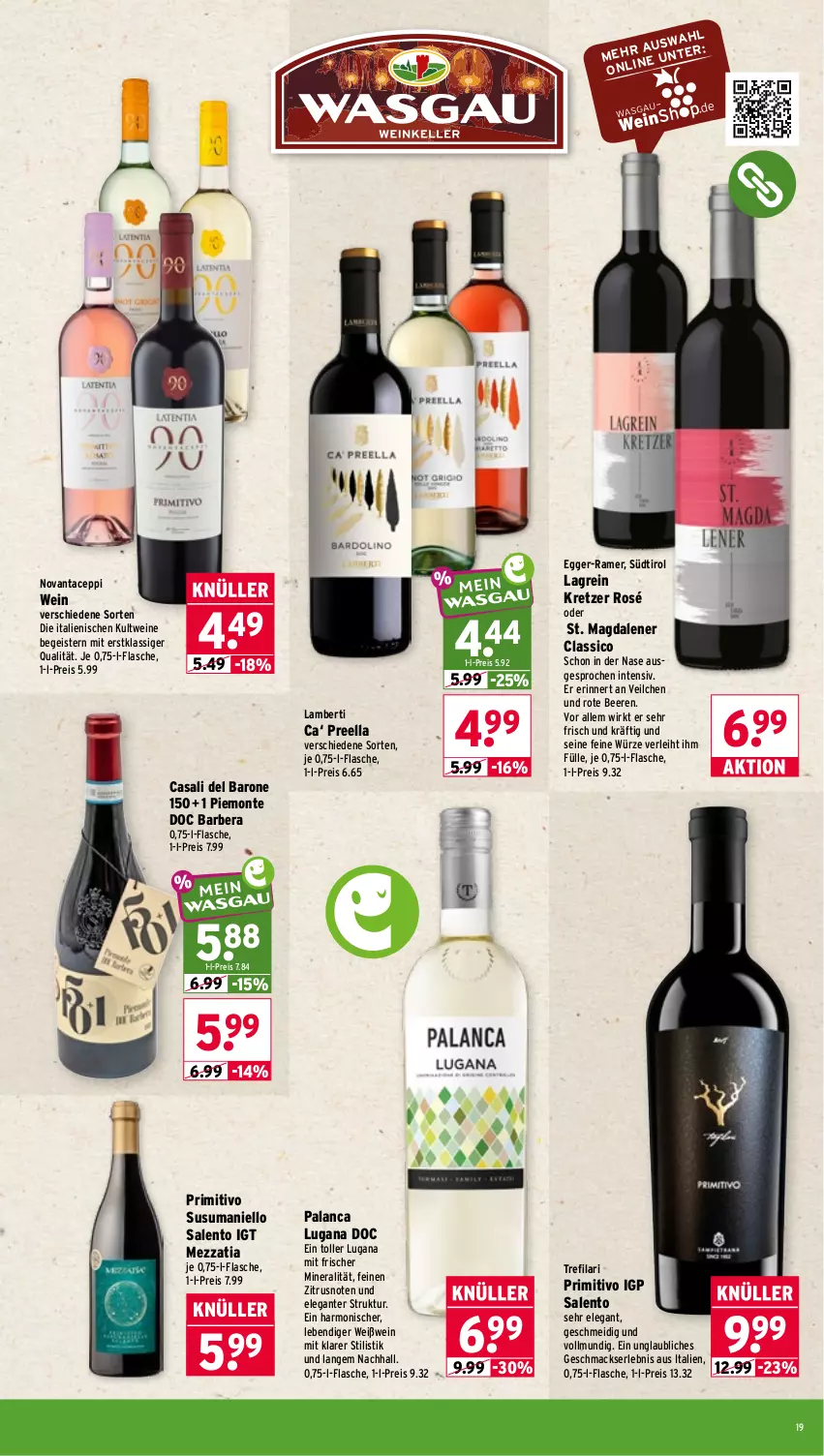 Aktueller Prospekt Wasgau - von 17.08 bis 22.08.2026 - strona 19 - produkty: Amber, beere, beeren, Casali, classico, Egger, eis, flasche, mac, monte, primitivo, reis, Ti, wein, weine, Weißwein