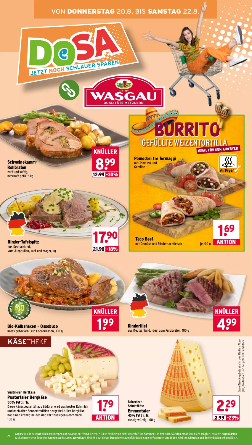 Aktueller Prospekt Wasgau - von 17.08 bis 22.08.2026 - strona 28 - produkty: angebot, angebote, auer, axe, beef, Bergkäse, bio, braten, Brei, eis, emmentaler, filet, fleisch, geback, hackfleisch, hartkäse, Haxe, jungbullen, Kalbshaxe, Käse, käsetheke, mac, maggi, milch, mit gemüse, nuss, rind, rinder, rinderfilet, rinderhackfleisch, rollbraten, saft, schnittkäse, schwein, schweine, schweizer schnittkäse, Spezi, südtiroler, tafelspitz, Ti, tomate, tomaten, tortilla, und gemüse, wein, weine