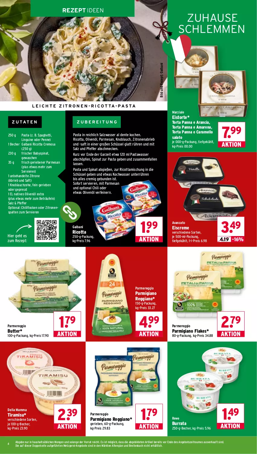 Aktueller Prospekt Wasgau - von 17.08 bis 22.08.2026 - strona 4 - produkty: angebot, angebote, Babyspinat, Becher, Brei, brie, Burrata, butter, caramel, chili, creme, dell, eis, eiscreme, ente, flakes, galbani, knoblauch, mam, natives olivenöl, olive, oliven, olivenöl, olivenöl extra, parmigiano, parmigiano reggiano, pasta, penne, pfeffer, reggiano, reis, rezept, ricotta, saft, salat, salz, schüssel, spaghetti, spinat, Ti, tiramisu, torte, wasser, zitrone, zitronen