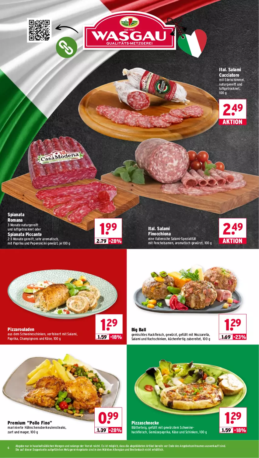 Aktueller Prospekt Wasgau - von 17.08 bis 22.08.2026 - strona 6 - produkty: ACC, angebot, angebote, ball, blätterteig, Brei, champignon, champignons, cin, eis, fenchel, fleisch, gewürz, hackfleisch, Käse, kochschinken, küche, Küchen, mit paprika, mozzarella, natur, paprika, pizza, Pollo Fino, rel, rouladen, salami, schinken, schwein, schweine, Schweinehackfleisch, Spezi, steak, steaks, Ti, tisch, wein, weine, ZTE