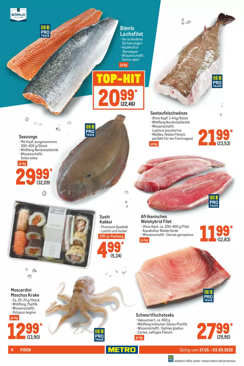 Aktueller Prospekt Metro - Food - von 17.03 bis 23.03.2022 - strona 4 - produkty: aeg, aqua, eis, filet, fisch, fleisch, gin, lachs, lachsfilet, Metro, Ragout, Ria, rwe, saft, steak, steaks, Sushi, Ti, top-hit, Wels, Wild