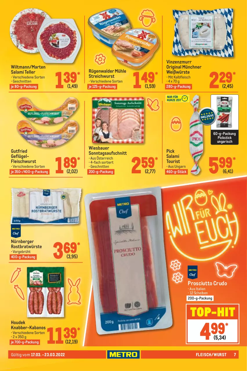 Aktueller Prospekt Metro - Food - von 17.03 bis 23.03.2022 - strona 7 - produkty: auer, aufschnitt, Bau, Bauer, Berger, eis, elle, fleisch, fleischwurst, Geflügel, gin, gutfried, houdek, kabanos, Kalbfleisch, mit kalbfleisch, nürnberger, prosciutto, prosciutto crudo, rügenwalder, rügenwalder mühle, salami, schnitten, teller, Ti, top-hit, wiesbauer, wiltmann, wurst